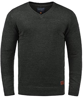 BLEND BHLasse Homme Pull en Maille Fine Pull avec col en V Mélange de Coton Regular Fit, Taille:L, Couleur:Charcoal (70818)