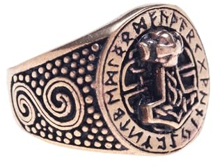 Battle-Merchant Bronzer Wikingerring med runda och torshammer Bronzering LARP Wikinger medelålders olika storlekar (ringstorlek 21/66)