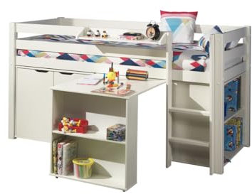 Vipack 'Autobett picohsbubikd14 Pino Hochbett mit Schreibtisch/Bücherregal und Kommode 2 Türen Kiefer massiv weiß