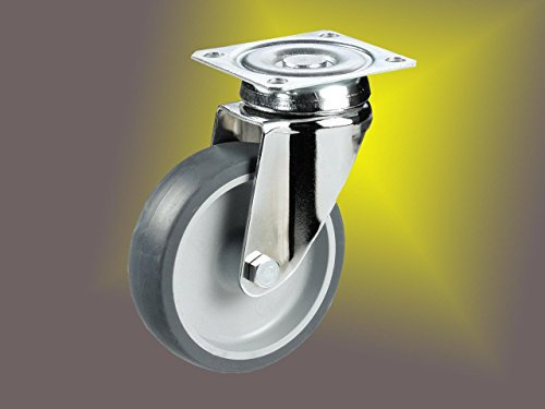 Edelstahl Apparaterollen ø 75mm Plattenbefestigung, rostfrei, Gummirad, Gleitlagerung, Lenkrolle, Edelstahl, VA, VA2, Inox