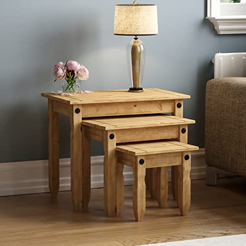 Movian Amazon Basics Nest Of Tables, End Table, Rectangular, Waxed Solid Pine Wood, Traditional, Rustic, 28.5 x 60 x 50