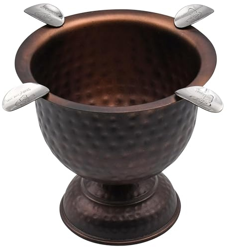 Stinky Cigar Antique Hammered Copper Cigar Ashtray with 4 Stirrups for Indoor & Outdoor Use | Windproof Design with 4.25 inch Deep Bowl for Cigars, Antique Ashtray Cigar Aficionados and Home Decor