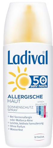 Ladival Allergische Haut Sonnencreme Spray LSF 50+ – Parfümfreies, Sonnenspray für Allergiker – ohne Farb- und Konservierungsstoffe, wasserfest – 1 x 150 ml