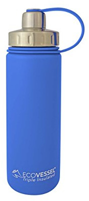 EcoVessel 's Boulder Tri Max Vacuum Insulated Stainless Steel Water Bottle, Hudson Blue, 600 ml
