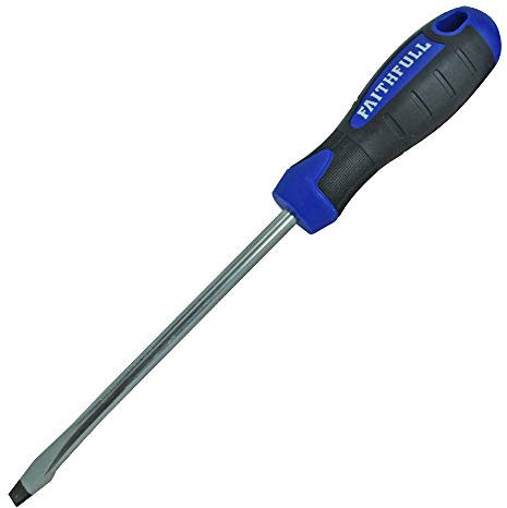 Faithfull Flared Screwdriver, Soft-Grip Handle, Chrome Vanadium Steel Blade with Magnetic Tip - 8mm x 150mm