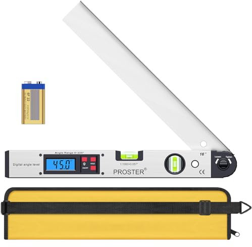Proster Finder di Angolo 0-225° 400mm/16 Pollici con LCD Retroilluminazione Goniometro Livello Digitale con Batteria e Custodia Inclinometro Rilevatore Angoli per Costruzione Ingegneria Lavoro Legno