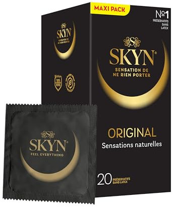SKYN Original : Lot de 20 Préservatifs sans latex SKYNFEEL pour homme / Taille régulière, préservatifs solides, fins et lisses de forme droite / Diamètre 53mm