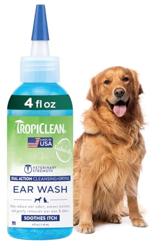 TropiClean Dog Ear Cleaner Grooming Supplies - Dual Action Ear Cleaning Solution for Dogs & Cats - Gently Dissolves Wax & Debris - Removes Odour, Soothes Itching & Infection, Fragrance Free, 118ml