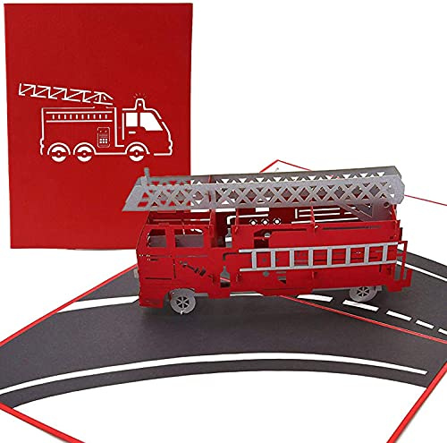 PopLife Cards Camion dei pompieri 3d biglietto di auguri pop-up per tutte le occasioni i vigili del fuoco, volontari, bambini pieghe piatte per la spedizione di compleanno, laurea, pensionamento, con