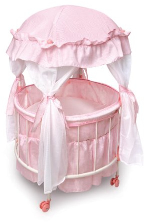 Badger Basket Pavilion Doll Bed for Dolls - Includes Padded Mat - Durable, Stylish Toy Furniture with Canopy for Pretend Play & Décor for Kids Ages 3+ - Pink