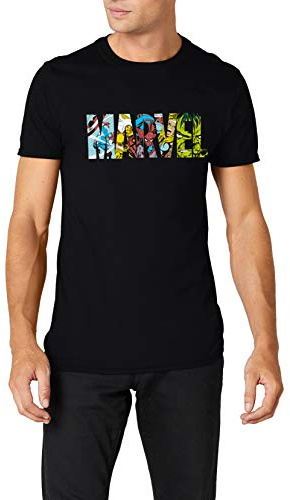 Marvel Men's Marvel Comic Strip Logo T-shirt T Shirt, Black, M UK