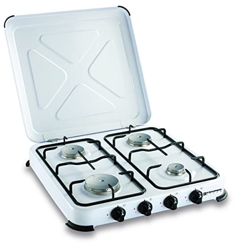 KEMPER - Plaque de cuisson gaz portable 4 feux - 4650 W - blanc laqué