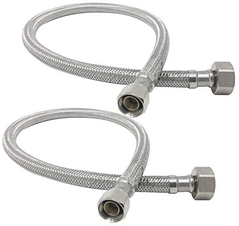 [2-Pack] PROCURU 12-Inch (1Ft) x 3/8 Comp x 1/2 FIP Faucet Hose Connector, Stainless Steel Braided Supply Line, Certified Safe (9SF12-2P)