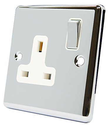 AET CPC1GSOCWC Polished Chrome Classical 1 Gang Insert Metal Rocker Switch-13 Amp Single Plug Socket, 240 V