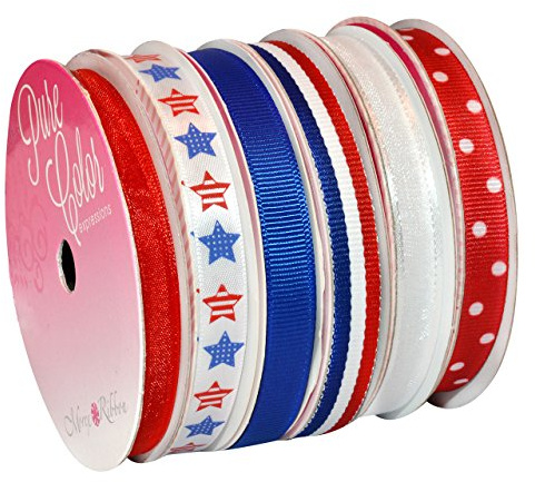 Morex Ribbon 6-Pack Polyester/Nylon Sweet Petite Ribbon, Patriotic, 39-Yd