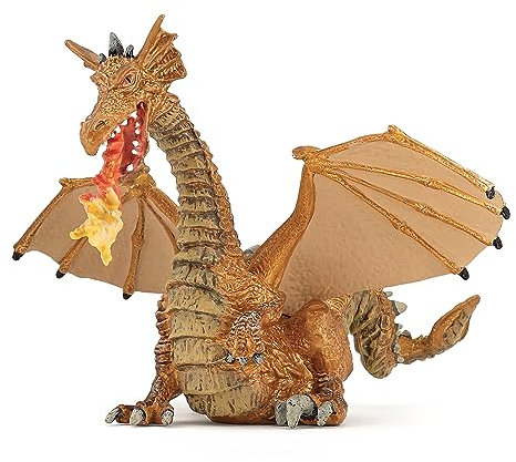 Papo - Golden Dragon with Flame Figurine - Fantasy Toy for Kids Age 3+ - Hand-Painted Castle Guardian - Enchanted World Collection - Durable Plastic Model - Gift Idea - 15 cm - 39095