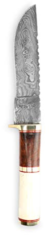 Perkin Damast Jagdmesser mit Lederscheide - Handgemachte Damast Stahl Jagdmesser