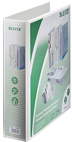 Leitz 42870001 Ringbuch Präsentation, mit Taschen, A4, PP, 4 Ringe, 50 mm, weiss