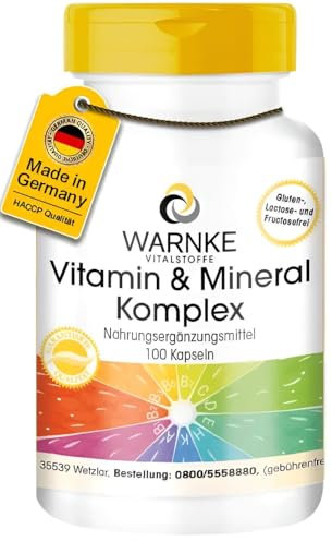 Vitamin A-Z - 100 Kapseln - Multivitamin Kapseln mit 18 Vitaminen und Mineralstoffen - HOCHDOSIERT | Warnke Vitalstoffe - Deutsche Apothekenqualität