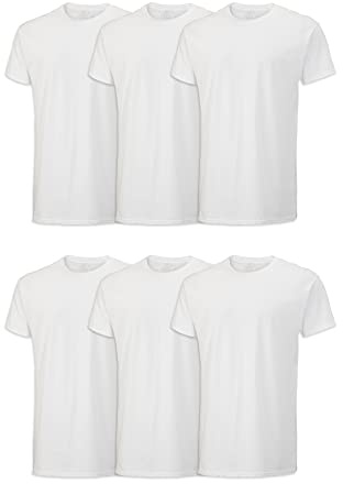Fruit of the Loom Men's Stay Tucked Crew T-Shirt - Small - White (Pack of 6)