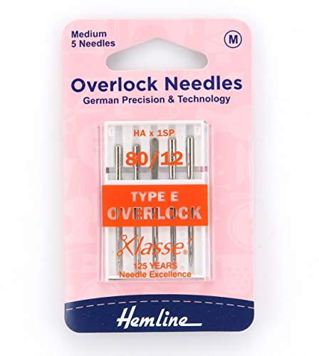 Hemline Overlock Needle: Size 80/12 HA X 1SP, 5 Pack, Compatible with Most Domestic Sewing Machines, Ideal for Polyester, Nylon, Spandex