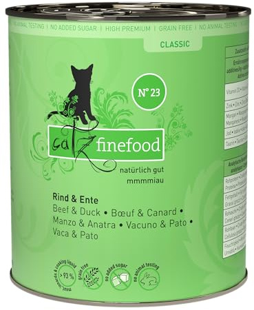 catz finefood N° 23 Manzo e anatra cibo per gatti bagnato, raffinato con mirtillo rosso e aloe vera, 6 barattoli da 800 g
