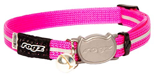 Rogz Reflektierende Nylon Katzenhalsband mit selbstöffnendem Verschluss Clip und abnehmbarem Glocke, komplett einstellbar für die meisten Rassen geeignet, Pink