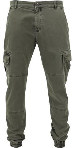 Urban Classics Herren Washed Cargo Twill Jogging Pants Hose, Grün(Olive 176), 34