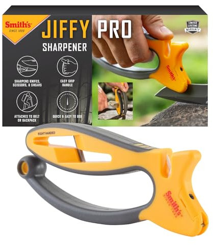 Smith's 50185 Jiffy-Pro Aiguiseur portatif en 2 étapes avec poignée souple et grandes fentes pour ciseaux, couteaux de poche, de chasse, de pêche et de cuisine