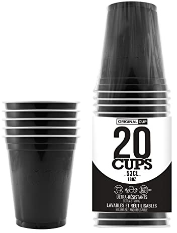 Pack de x20 Original Black Cups Officiels | Gobelets Américains 53cl Noirs | Beer Pong | Qualité Premium | Gobelets en Plastique Réutilisables | Lavables Main et Lave-Vaisselle | OriginalCup®