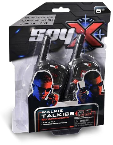 SpyX - FM Walkie Talkies for Kids - For Fun Day & Night Secret Spy Missions - Portable, Lightweight, Communication up to 400 Feet With Long Range Antenna, Talk Button & Speaker, Belt Clip 6+ Years