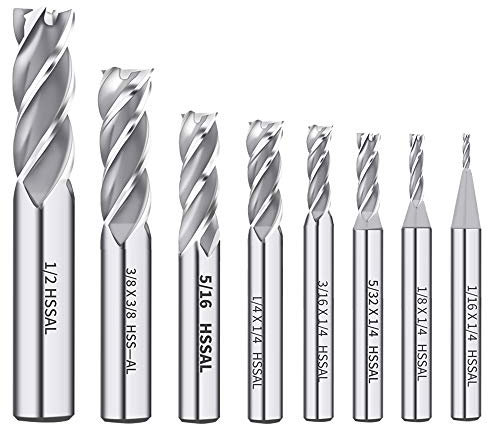 AUTOTOOLHOME 6pc HSS CNC Straight Shank End Mill Cutter Drill Bit 3.2, 4.8, 6.35, 8, 9.5, 12.7mm