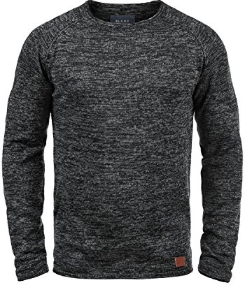 BLEND BHDan Pull en Maille Fine Pull à col Rond Mélange de Coton Patch de Label Regular Fit, Taille:L, Couleur:Black (70155)