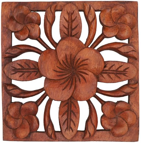 Guru-Shop snidad väggbild dekoration väggrelief – OM & blommor, 28 x 28 x 2 cm, masker & väggdekoration