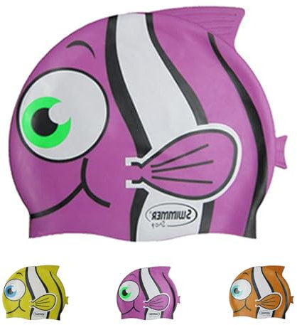 swimmerwear Badekappe aus Silikon, Motiv Fisch Clown violett