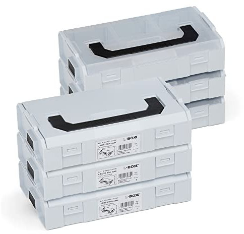 Bosch Sortimo L-BOXX Mini Set | 6x L BOXX Mini grau mit grauem und transparentem Deckel | Sortierkasten Schrauben und Dübel | Erstklassige Sortierboxen für Kleinteile | Sortierkasten mini Kunststoff