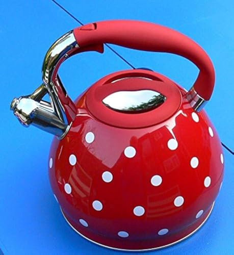 Stunning Red & White Polka Dot Whistling Kettle. Polkadot