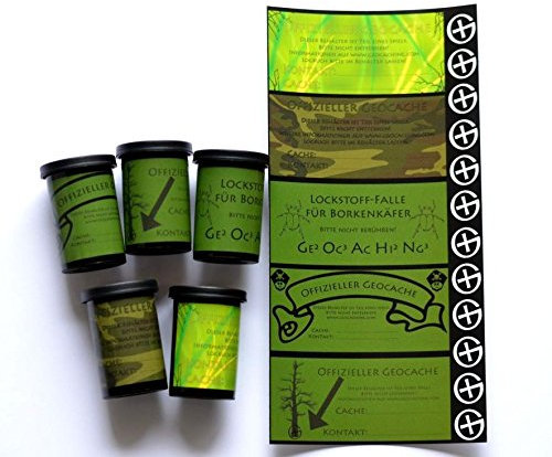 NEU ! 5 Filmdosen mit neuen Aufklebern -97 Logs Rite in The Rain Logstreifen - wasserfest Geocaching Paket - Set