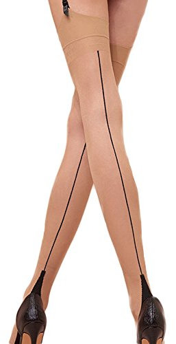 Yummy Bee - Strapsen Strümpfe Durchsichtige - Nylon Strümpfe für Strumpfgürtel - Rückennähten - Silky (Nude Schwarz, M)