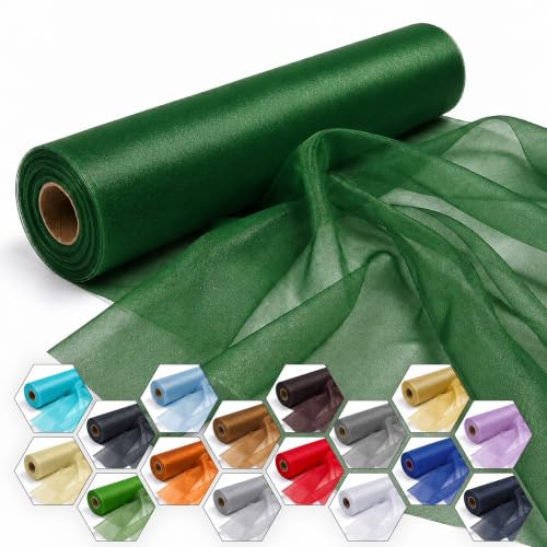 Trimming Shop Hunter Green Snow Sheer Organza Roll 25m x 29cm Fabric | Ideal for Christmas Event, Party Decoration, Fabric for Chair Bow Sash, Table Runner, DIY Craft Projects