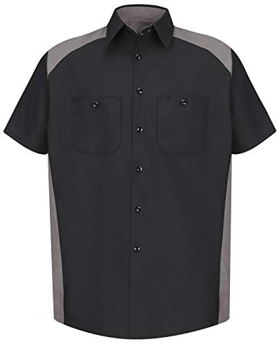 Red Kap Men's Standard Motorsports Shirt, Short Sleeve, Silver/Black, Large
