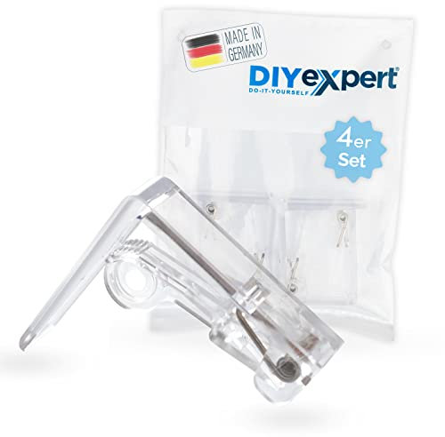 DIYexpert Pinzas para mantel transparentes, fabricadas en Alemania, 4 unidades, resistentes para mesas gruesas de hasta 45 mm, resistentes a la intemperie y antideslizantes, para jardín, balcón e