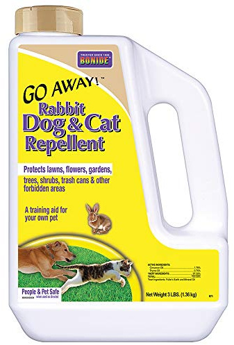 Bonide Go Away! Rabbit, Dog, & Cat Repellent Granules, 3 lbs Ready-to-Use, Keep Dogs off Lawn, Garden, Mulch & Flower Beds