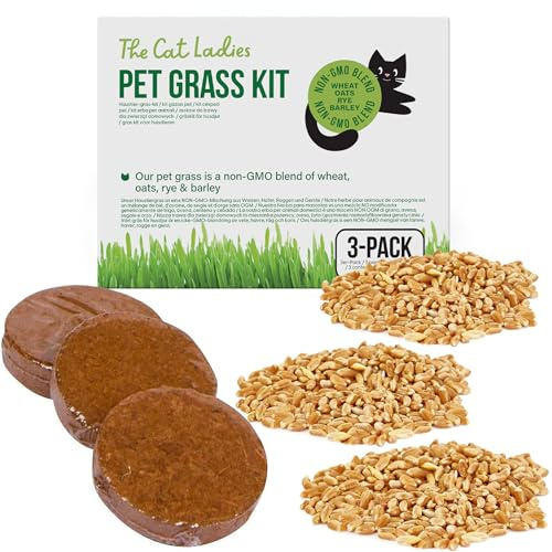 The Cat Ladies Hierba Gatera para Gatos - Kit de Recambio Cesped Natural para Gatos con 3X Mezcla Semillas Hierba Gatera y 3X Discos de Tierra