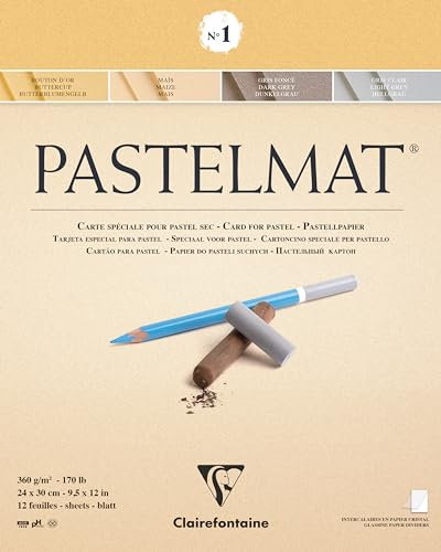 Clairefontaine 96017C Zeichenblock Pastelmat (12 Blatt, 24 x 30 cm, 360 g, mit 4 transparenten Trennblätternmit, Spezielkarton ideal fur Pastell und Kreide) hellgelb, gelb, dunkelgrau und hellgrau