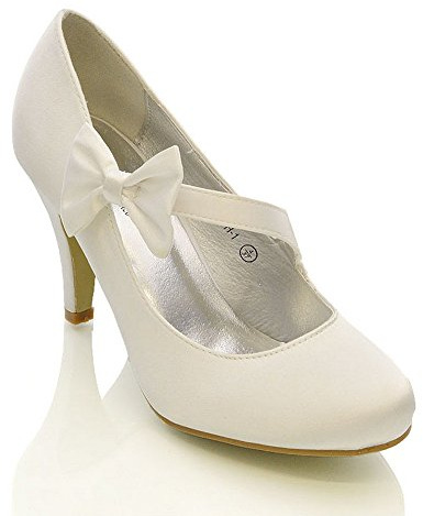 Belle Beaux Womens Bridal Stiletto Heels Ladies Satin Slip On Strappy High Heel Closed Toe Wedding Bridesmaid Court Pumps Shoes (Ivory Satin, Numeric_7)