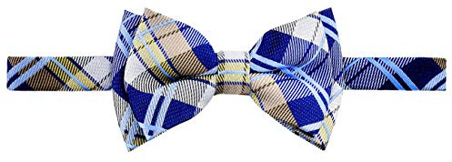 Retreez Elegant Classic Plaid Check Woven Microfiber Pre-tied Boy's Bow Tie - Navy Blue and Khaki - 8-10 years