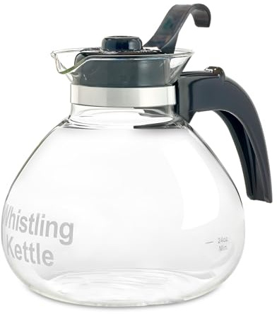 Borosilicate Glass Stove Top Whistling Tea Kettle - 12 Cup/48oz Capacity - BPA-Free - German Made Glass Kettle for Gas, Electric, and Glass Ranges