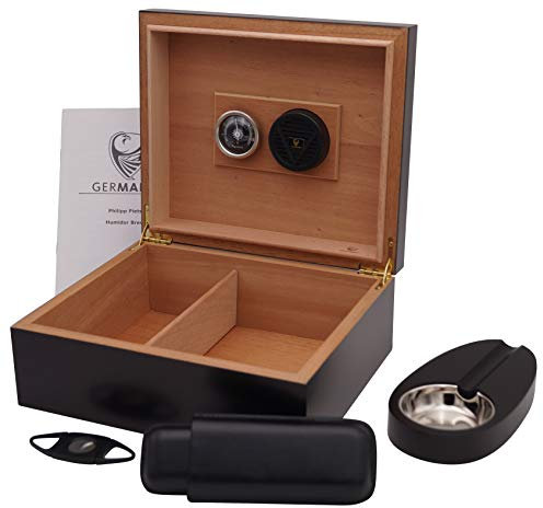 GERMANUS Zigarren Humidor Set mit Cutter, Zigarrenetui und Ascher