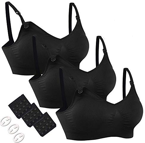 Women's Adjustable Seamless Nursing Bra Push Up Comfort Sleep Bralette Black,3PCS/Pack(Black),Medium
